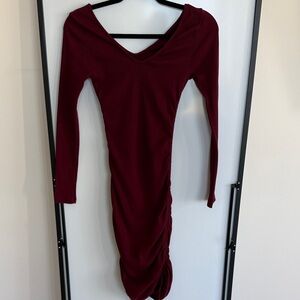Burgundy Ribbed Long Sleeve Dress